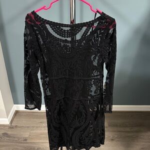 Express Elegant Black Lace Long Sleeve Dress
